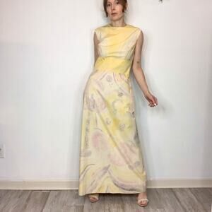 VTG HAND-PAINTED PEPI maxi dress Greek sleeveless abstract watercolor 60s